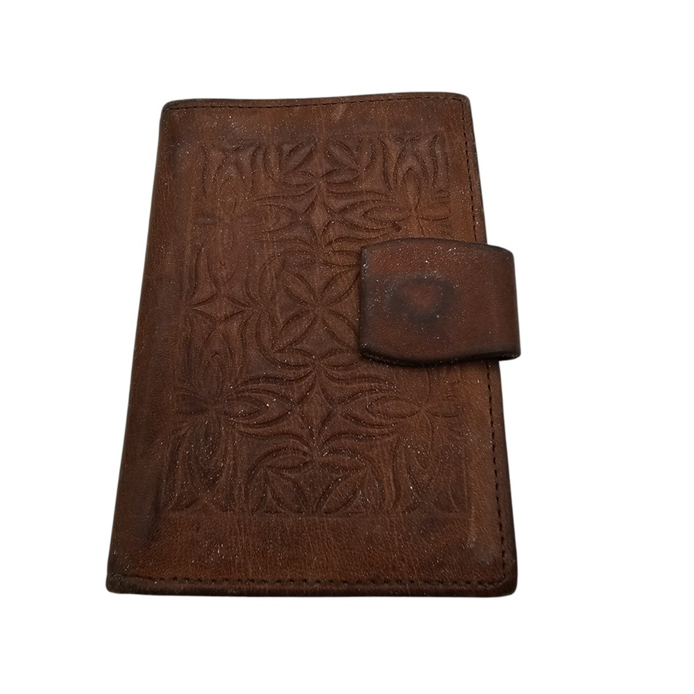 Vintage Princess Gardner Genuine Cowhide Leather Bi Fold Wallet Brown Embossed